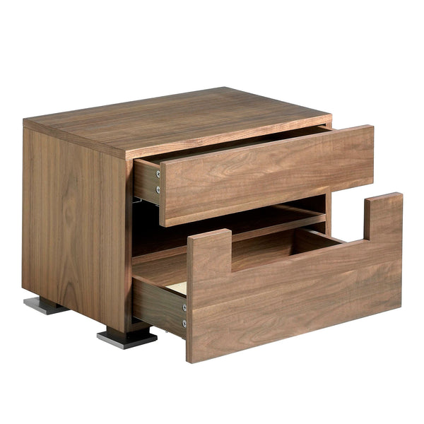 Walnut and polished steel bedside table with interior lighting