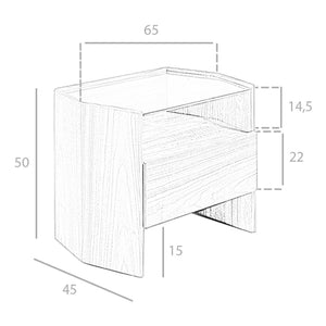 Walnut bedside table with tempered glass top