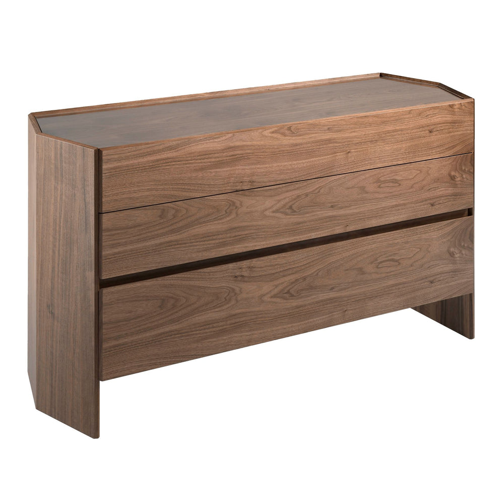 Walnut chest of drawers with tempered glass top