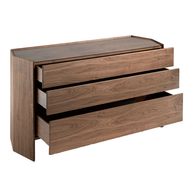 Walnut chest of drawers with tempered glass top