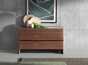 Walnut chest of drawers with tempered glass top