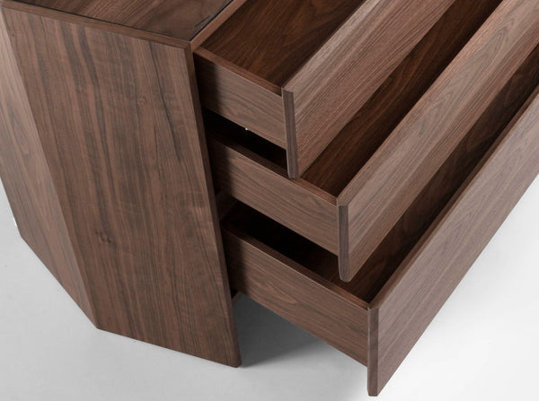 Walnut chest of drawers with tempered glass top