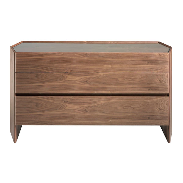 Walnut chest of drawers with tempered glass top