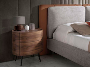 Bedside table in walnut and black steel