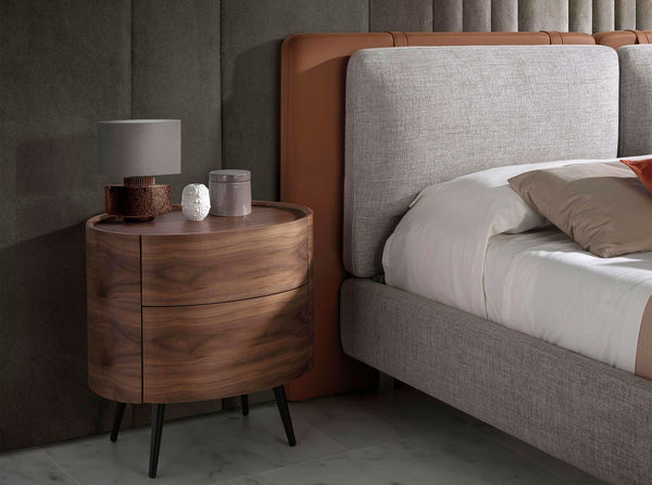 Bedside table in walnut and black steel