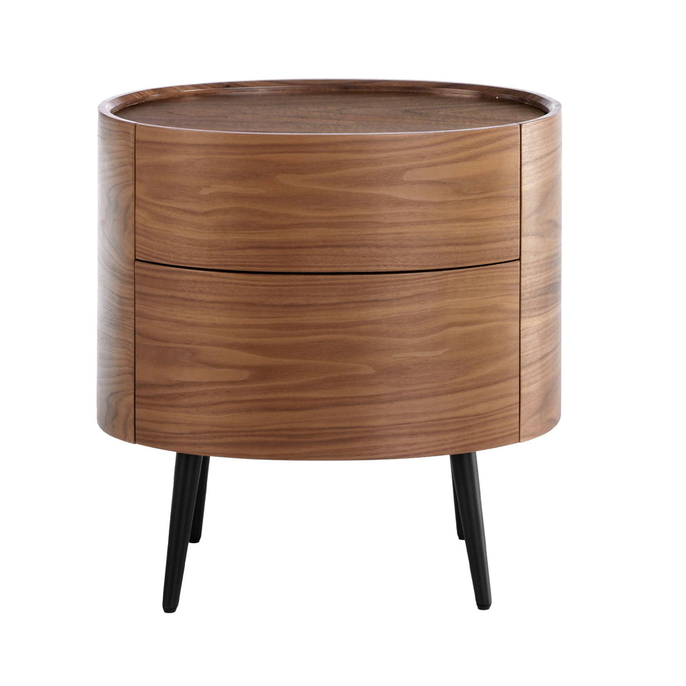 Bedside table in walnut and black steel