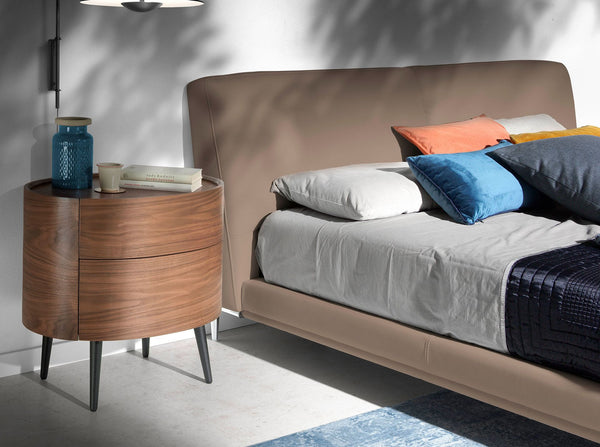Bedside table in walnut and black steel