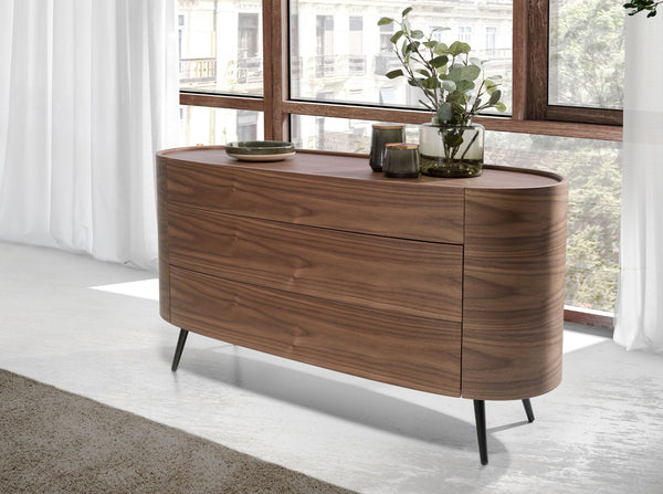 Walnut and black steel dresser