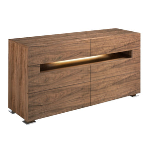 Walnut and polished steel sideboard with interior lighting