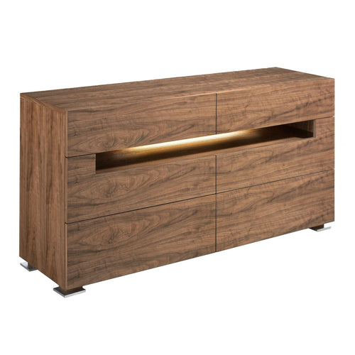 Walnut and polished steel sideboard with interior lighting