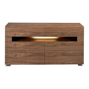 Walnut and polished steel sideboard with interior lighting