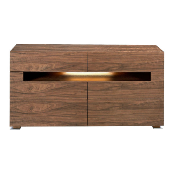 Walnut and polished steel sideboard with interior lighting