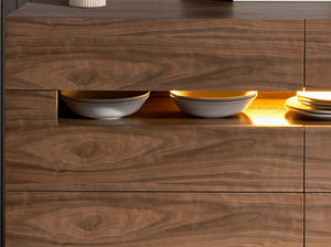 Walnut and polished steel sideboard with interior lighting