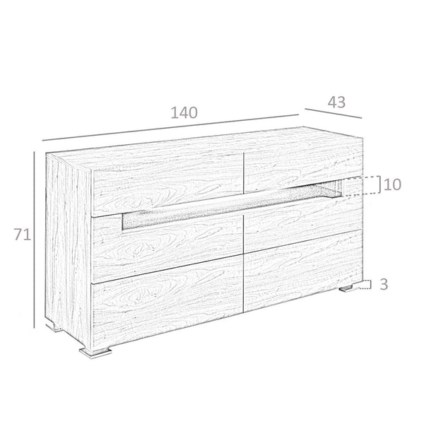 Walnut and polished steel sideboard with interior lighting