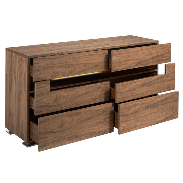 Walnut and polished steel sideboard with interior lighting