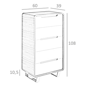 Chiffonier in white wood, walnut and chromed steel