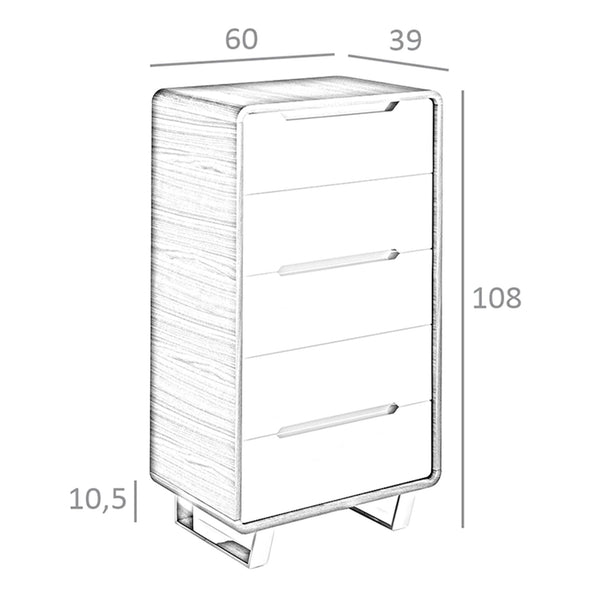 Chiffonier in white wood, walnut and chromed steel