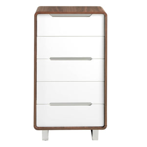 Chiffonier in white wood, walnut and chromed steel