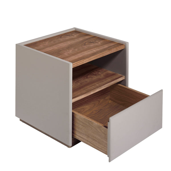 Bedside table in gray and walnut wood