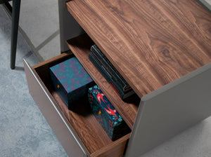 Bedside table in gray and walnut wood