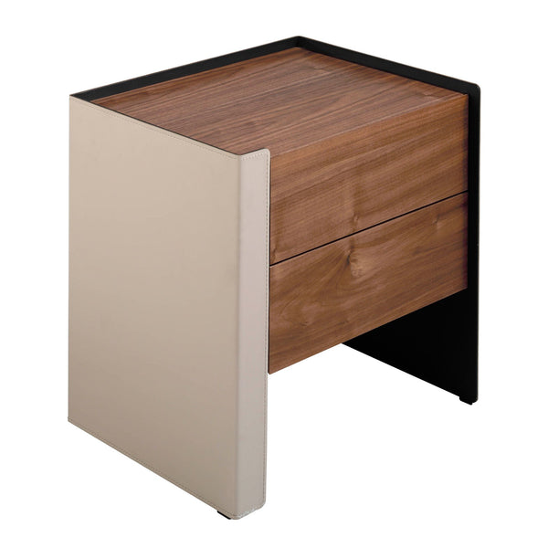 Bedside table in eco-leather, walnut and black steel