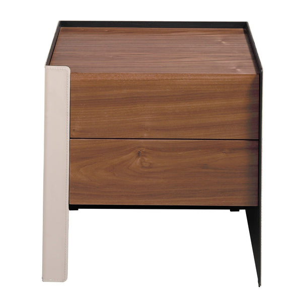 Bedside table in eco-leather, walnut and black steel