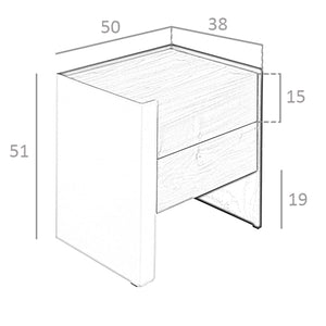 Bedside table in eco-leather, walnut and black steel