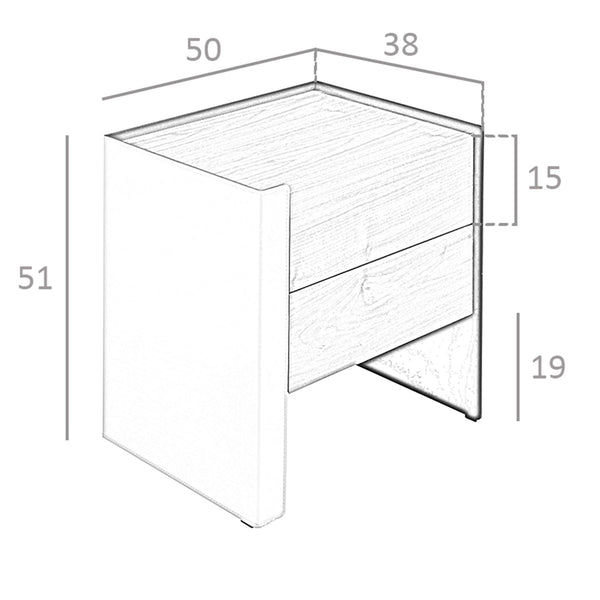 Bedside table in eco-leather, walnut and black steel