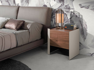 Bedside table in eco-leather, walnut and black steel