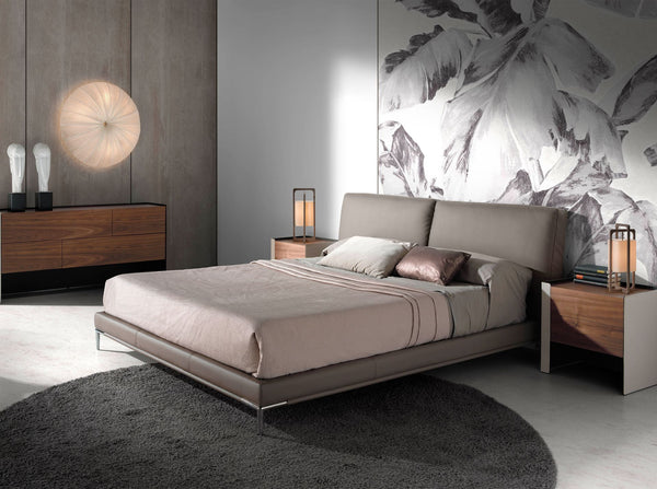 Bedside table in eco-leather, walnut and black steel