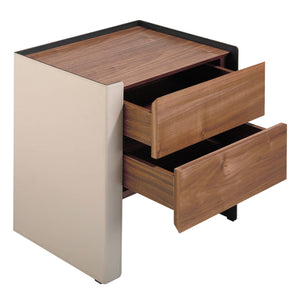 Bedside table in eco-leather, walnut and black steel