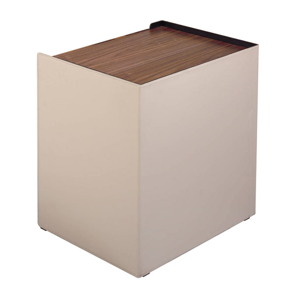 Bedside table in eco-leather, walnut and black steel
