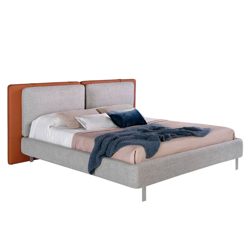 Brown eco-leather bed with gray fabric