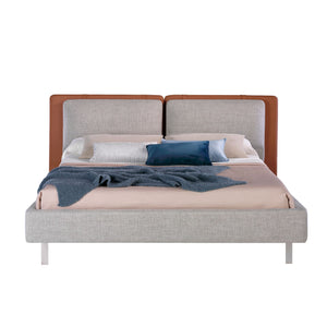 Brown eco-leather bed with gray fabric