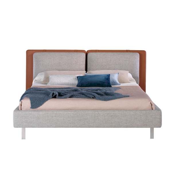 Brown eco-leather bed with gray fabric
