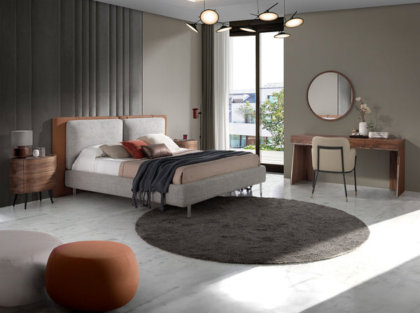 Brown eco-leather bed with gray fabric