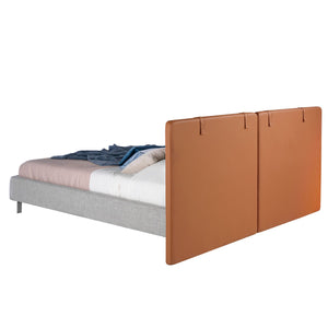 Brown eco-leather bed with gray fabric