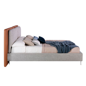 Brown eco-leather bed with gray fabric