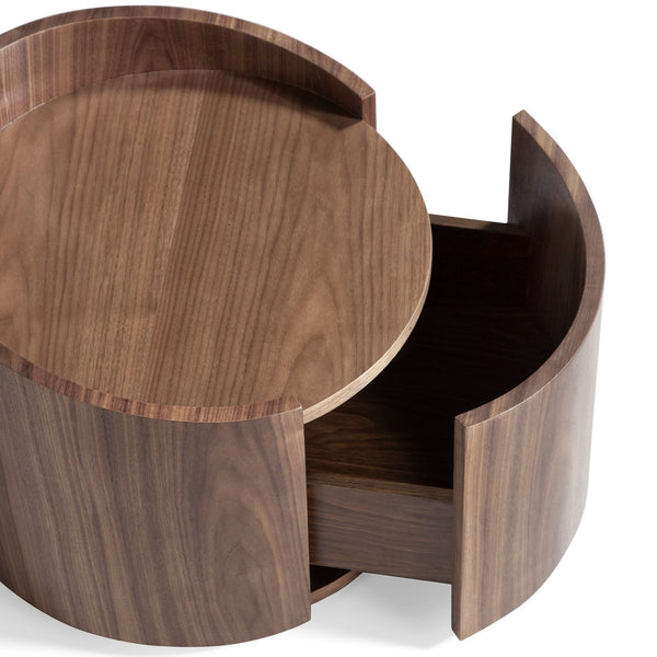 Bedside table in walnut and black steel