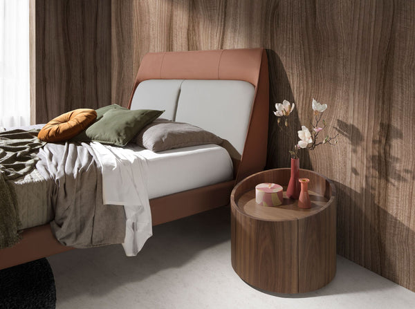 Bedside table in walnut and black steel