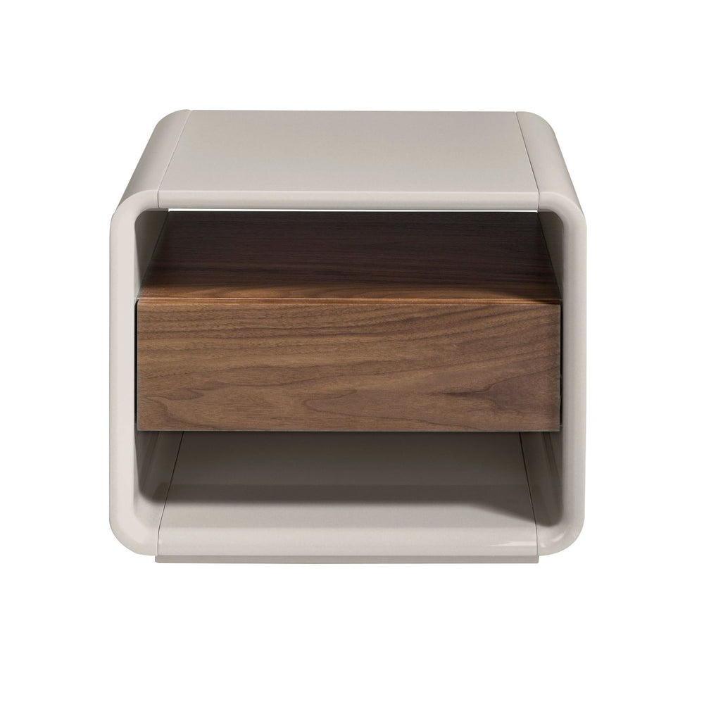 Bedside table in walnut and tempered glass