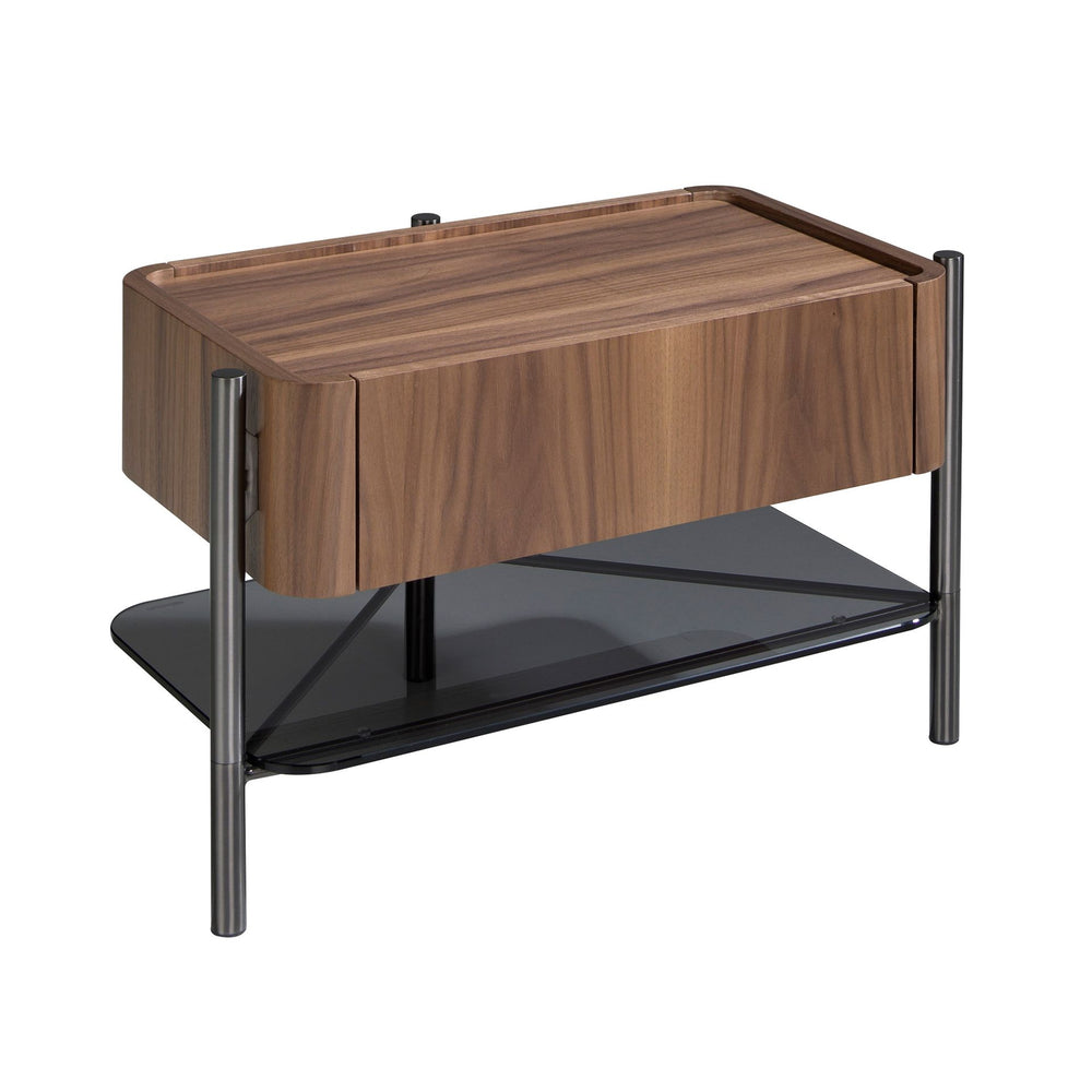 Bedside table in walnut and dark steel
