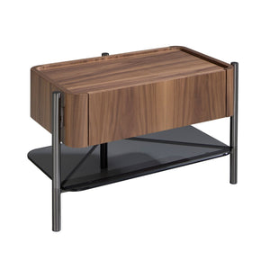 Bedside table in walnut and dark steel
