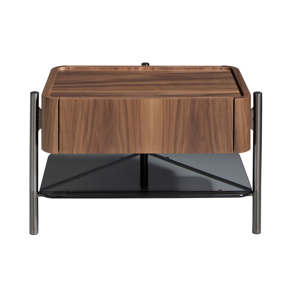 Bedside table in walnut and dark steel