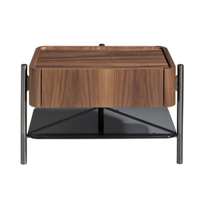 Bedside table in walnut and dark steel
