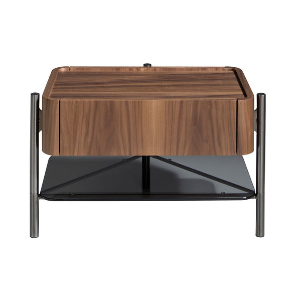 Bedside table in walnut and dark steel