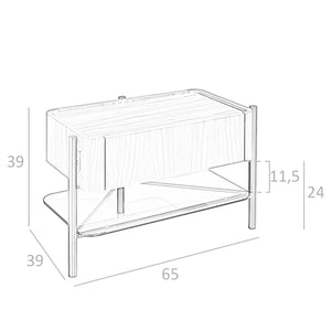 Bedside table in walnut and dark steel