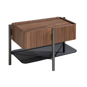 Bedside table in walnut and dark steel