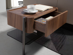 Bedside table in walnut and dark steel