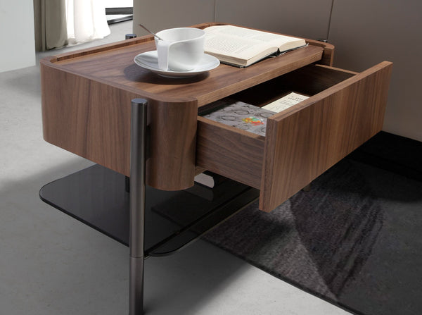 Bedside table in walnut and dark steel